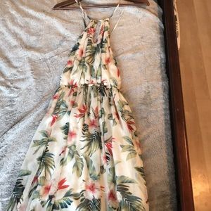 Hollister white tropical maxi dress